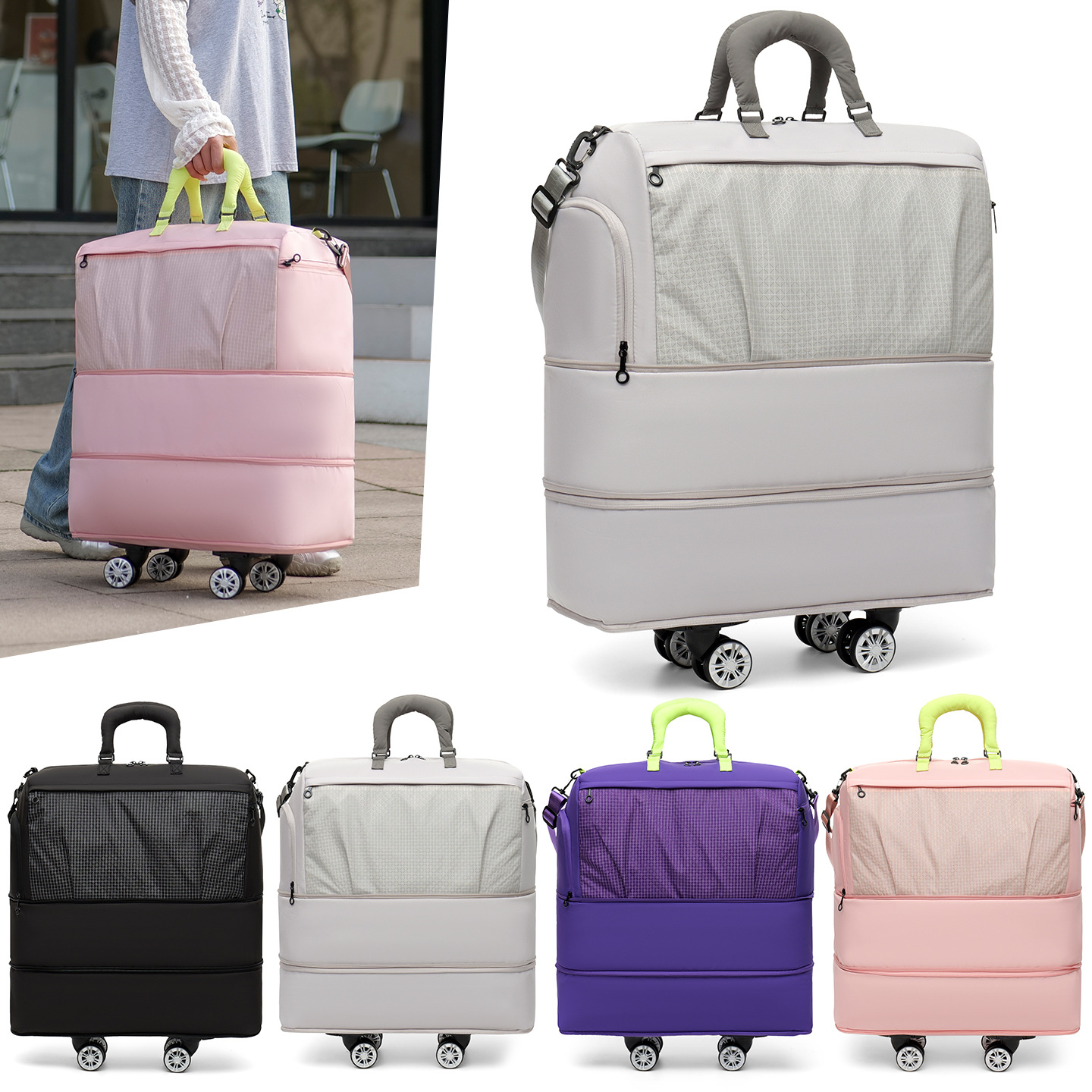 Women Bags Zadig - حقيبة سفر كبيرة السعة بعجلات دوارة