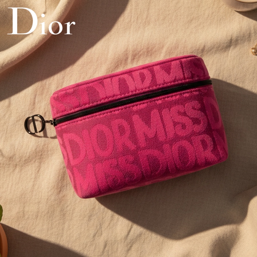 Women Bags Dior - حقيبة ديور الوردية لمستحضرات التجميل للنساء،
