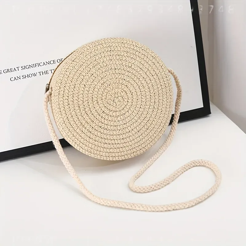 حقيبة كتف دائرية منسوجة من الر - مراجعة Women Bags Purses وسعره